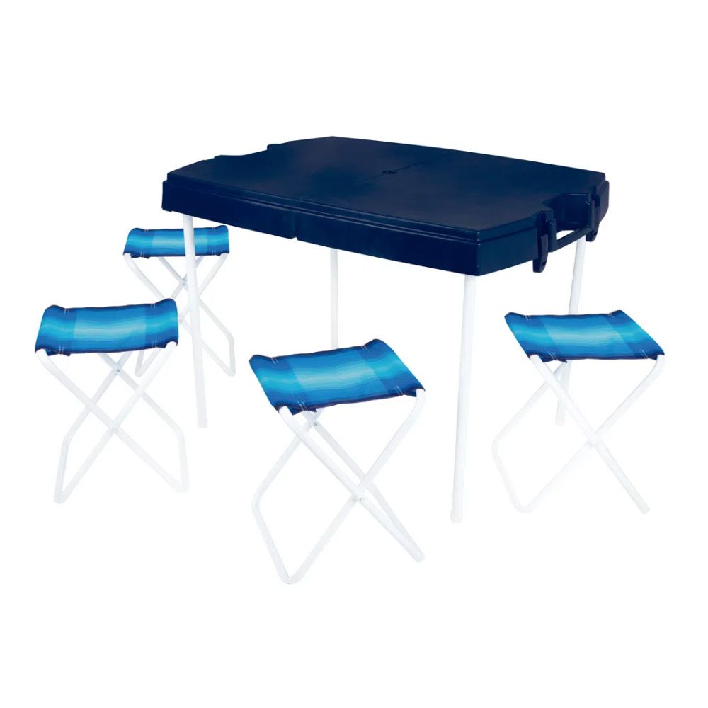 MESA PRÁCTICA MOR CON 4 BANQUETAS AZUL - 3403