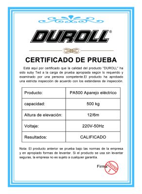 Certificado aparejo eleÇtrico